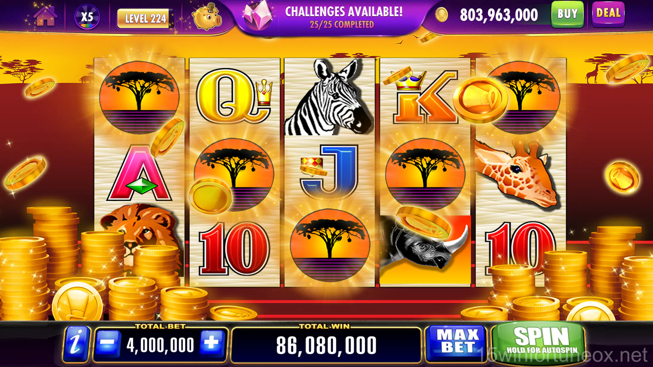 Interface de bônus do 15 Win